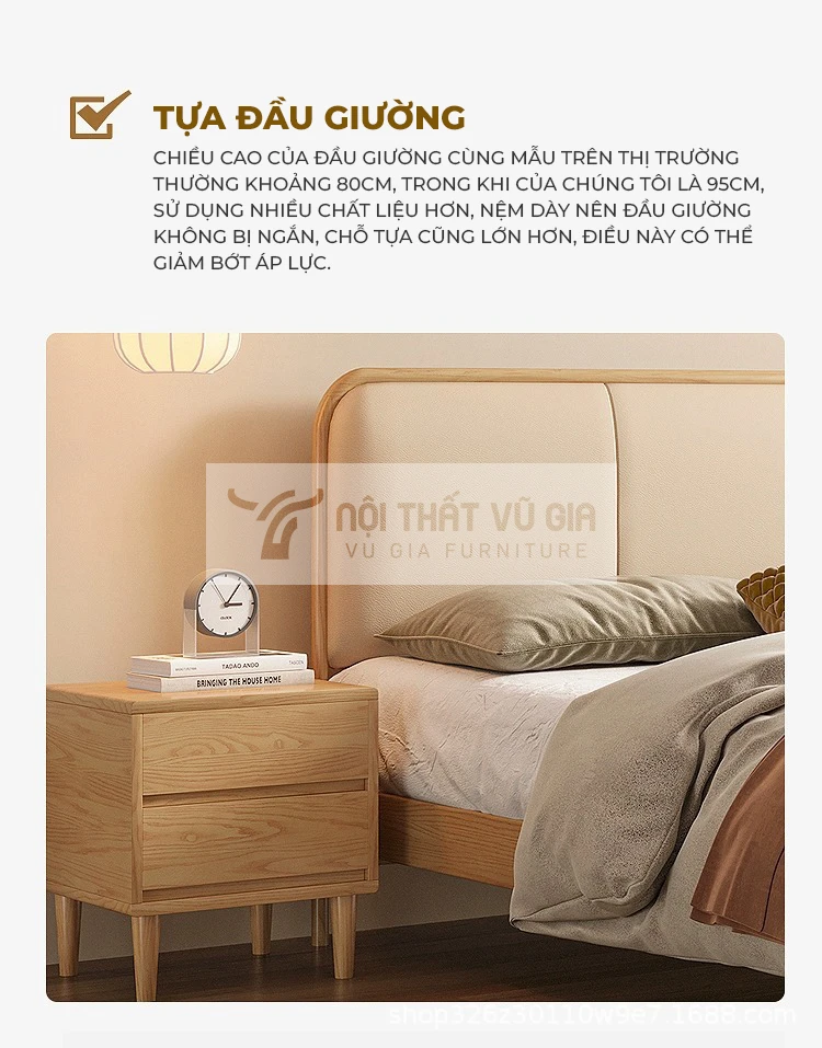 thiết kệ đầu giường êm ái của Giường gỗ tự nhiên kết hợp đệm cao cấp BR3