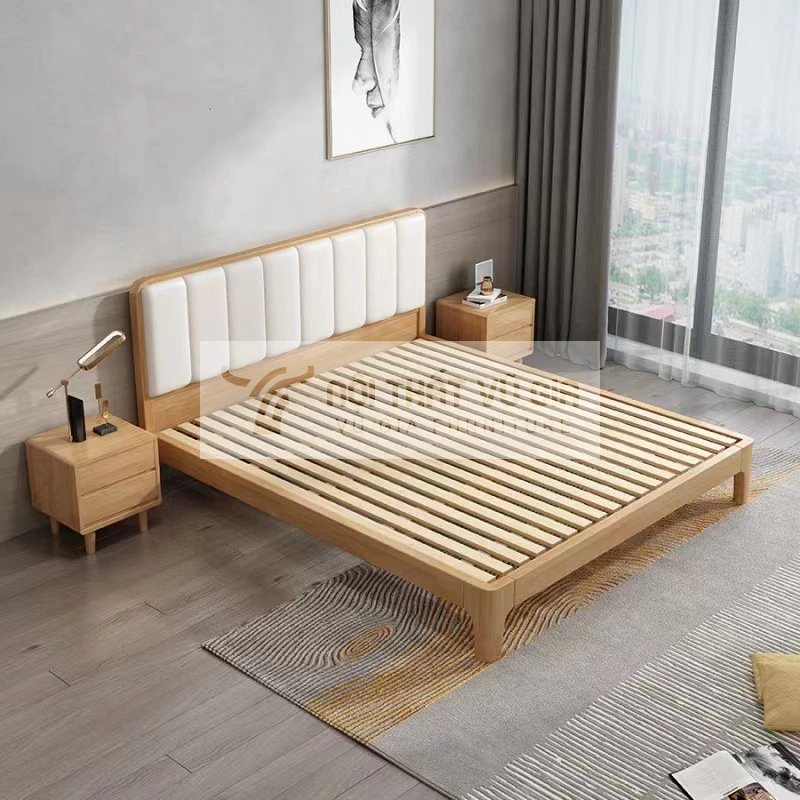kết cấu của Giường gỗ tự nhiên kết hợp nệm đầu giường BR52