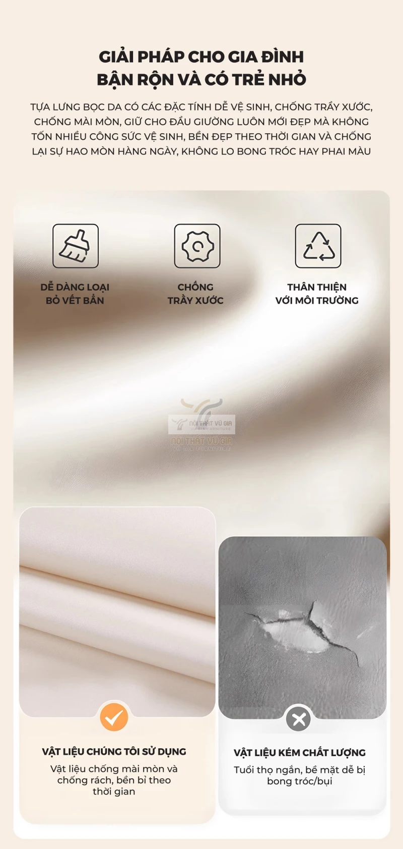 chi tiết chất liệu da của Giường gỗ tự nhiên kết hợp nệm đầu giường cao cấp phong cách hiện đại 