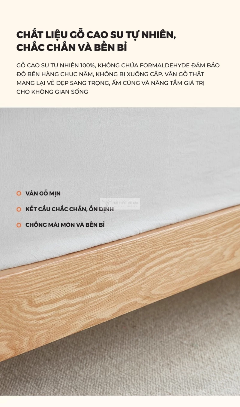 Giường gỗ tự nhiên kết hợp nệm đầu giường cao cấp phong cách thanh lịch BR174 sử dụng chất liệu gỗ cao cấp