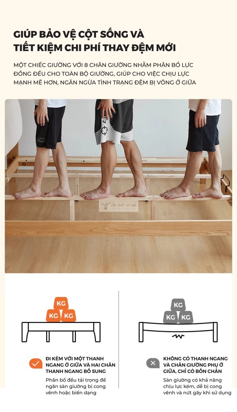 thiết kế kết cấu chắc chắn của Giường gỗ tự nhiên kết hợp nệm đầu giường cao cấp phong cách thanh lịch BR174