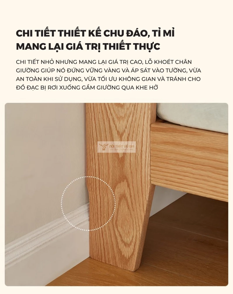 thiết kế tỉ mỉ của Giường gỗ tự nhiên kết hợp nệm đầu giường cao cấp phong cách thanh lịch BR174