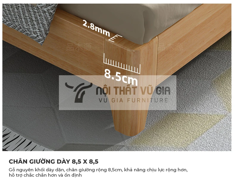 kích thước chân của Giường gỗ tự nhiên không đầu giường tối giản BR1