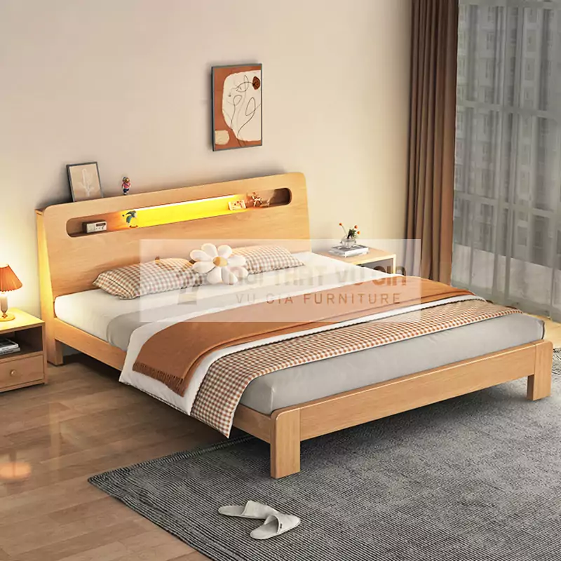 Giường gỗ tự nhiên kiểu Hàn thanh lịch BR32