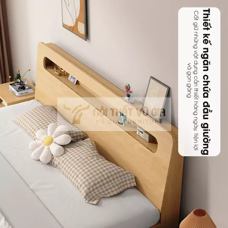 chi tiết đầu giường của Giường gỗ tự nhiên kiểu Hàn thanh lịch BR32