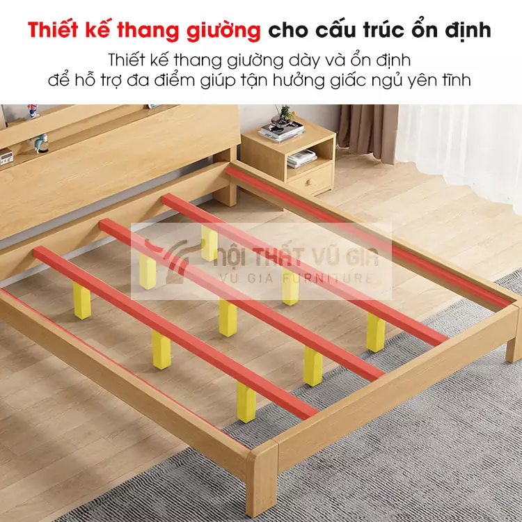 chi tiết kết cấu của Giường gỗ tự nhiên kiểu Hàn thanh lịch BR32