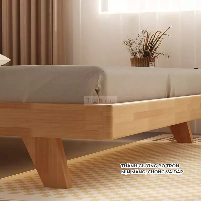 thiết kế bo tròn bảo đảm an toàn của Giường gỗ tự nhiên kiểu Hàn tinh tế GB019