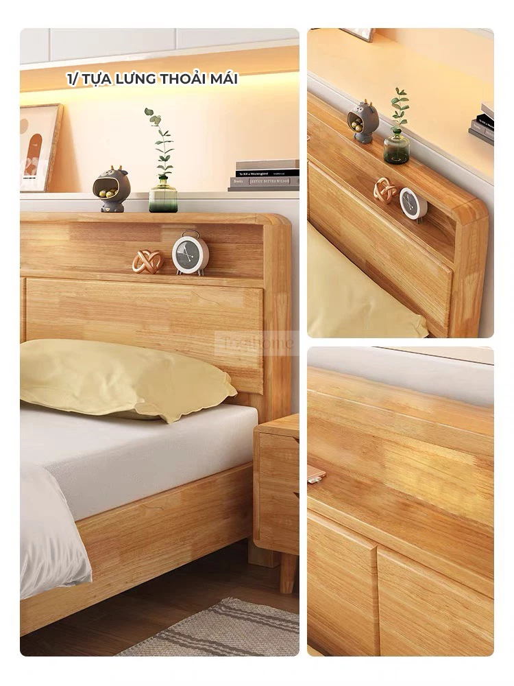 chi tiết đầu giường của Giường gỗ tự nhiên phong cách Bắc Âu tối giản GB018