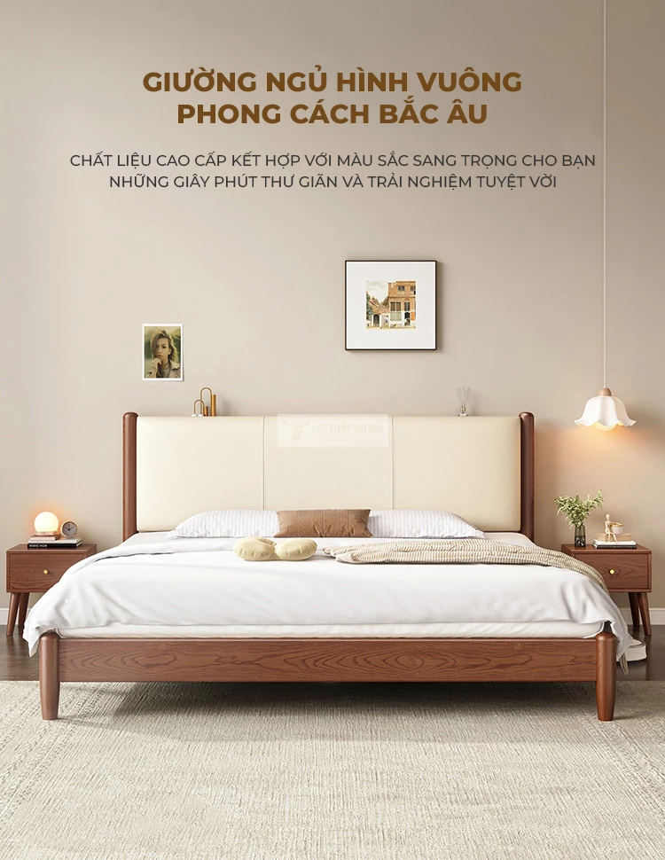 thiết kế tinh tế của Giường gỗ tự nhiên phong cách tân cổ điển BR98