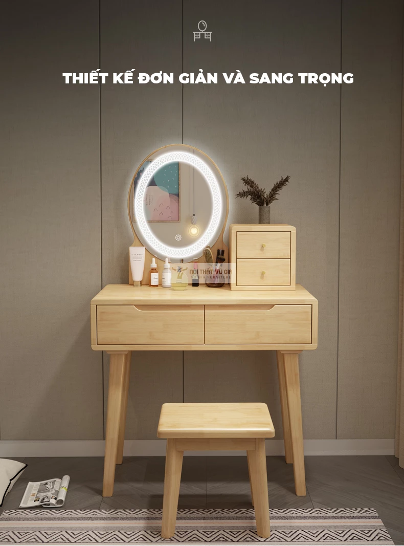 thiết kế tối giản sang trọng của Bàn trang điểm gỗ tự nhiên cao cấp BR131