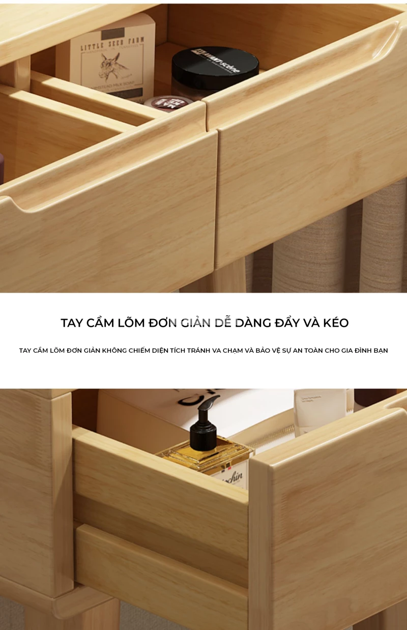 thiết kế tay cầm ẩn của Bàn trang điểm gỗ tự nhiên cao cấp BR131