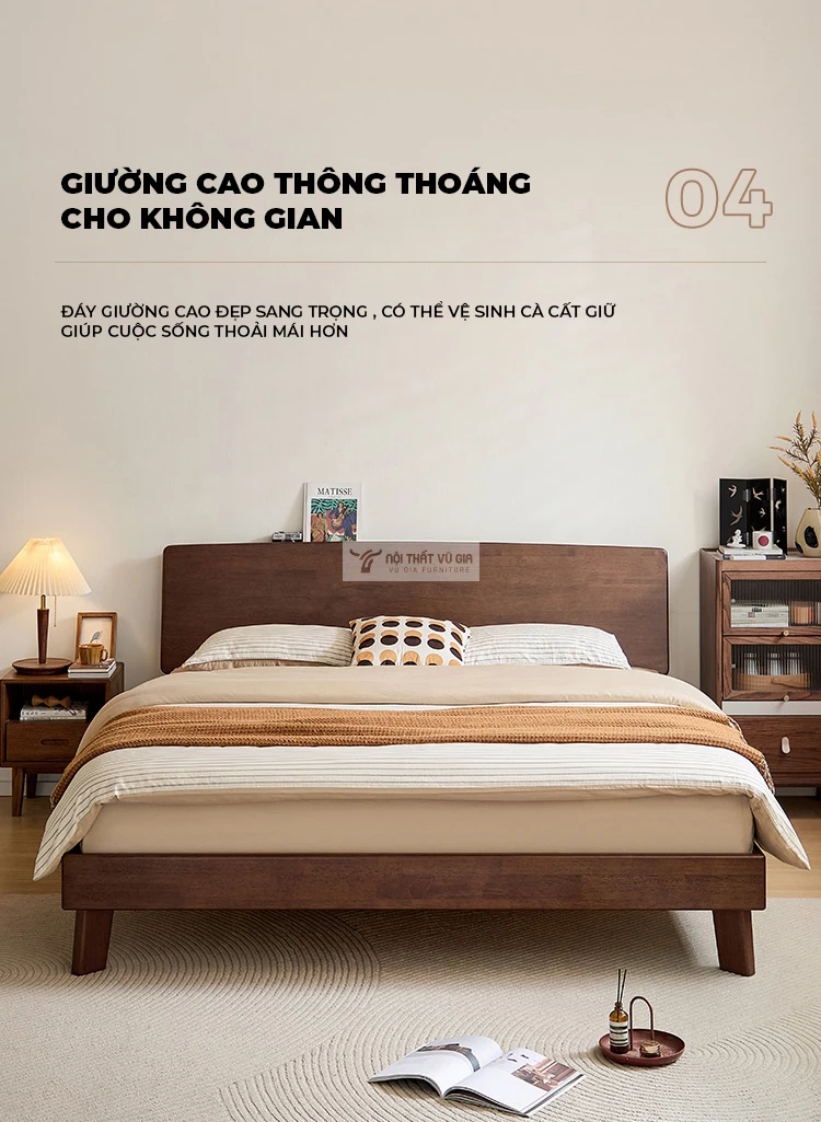 thiết kế gầm cao thông thoáng của Giường gỗ tự nhiên phong cách tối giản BR147