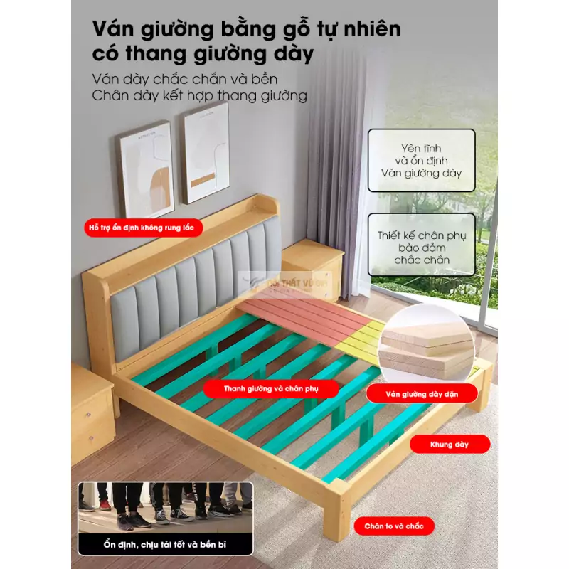 kết cấu của Giường gỗ tự nhiên phong cách tối giản kết hợp đệm đầu giường BR72