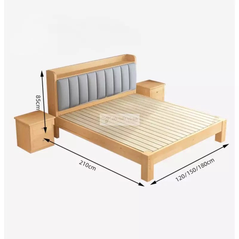 kích thước chi tiết của Giường gỗ tự nhiên phong cách tối giản kết hợp đệm đầu giường BR72