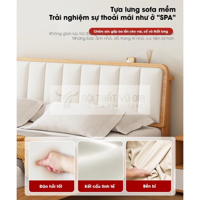 chi tiết nệm đầu giường của Giường gỗ tự nhiên phong cách tối giản kết hợp nệm đầu giường BR50