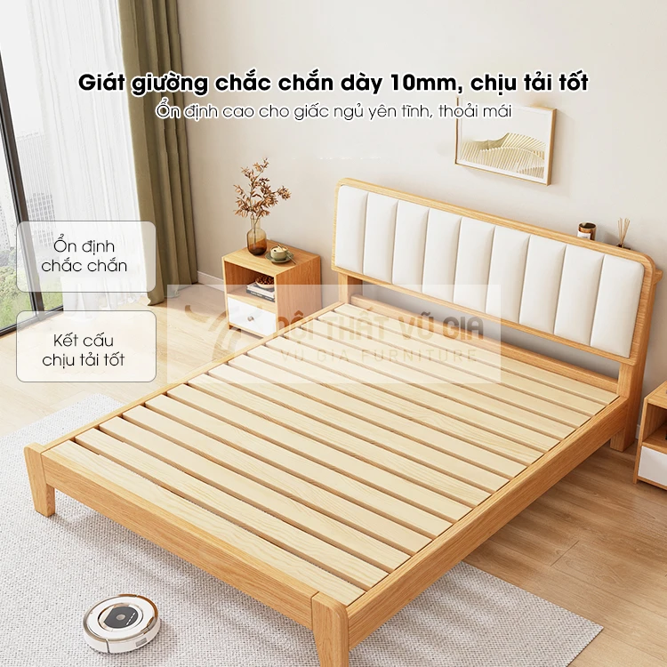 kết cấu của Giường gỗ tự nhiên phong cách tối giản kết hợp nệm đầu giường BR50