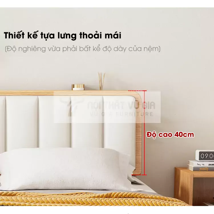 Giường gỗ tự nhiên phong cách tối giản kết hợp nệm đầu giường BR50