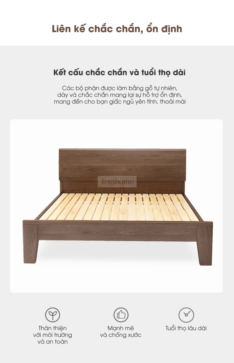 Giường gỗ tự nhiên tối giản, hiện đại GTN069 với thiết kế liên kết chắc chắn, ổn định