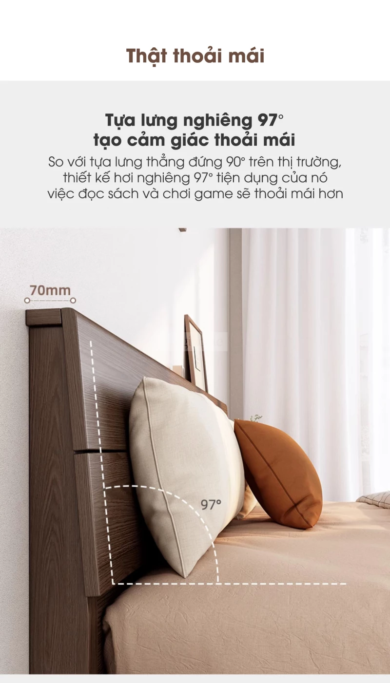 Giường gỗ tự nhiên tối giản, hiện đại GTN069 được thiết kế đàu giường nghiêng thoải mái