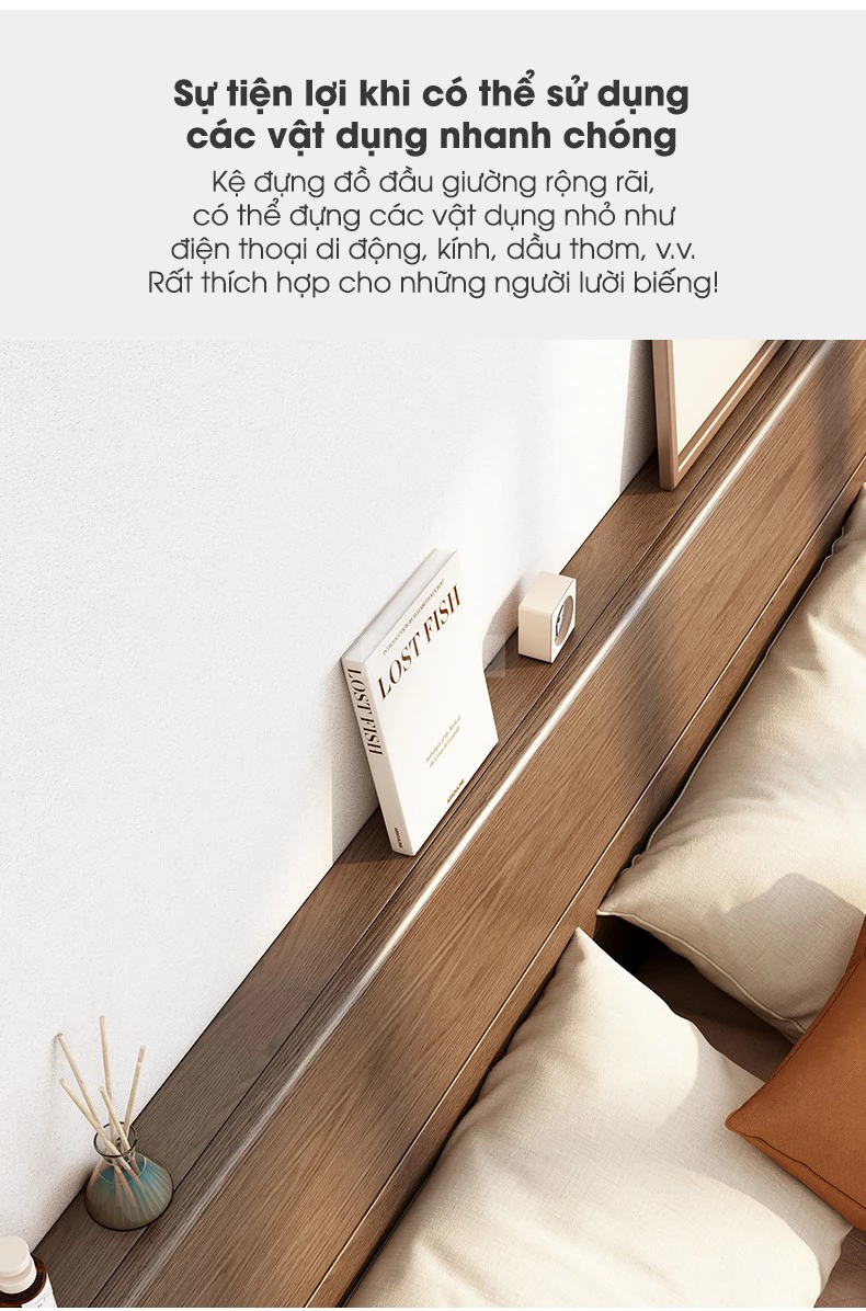Giường gỗ tự nhiên tối giản, hiện đại GTN069 thiết kế đầu giường tiện lợi