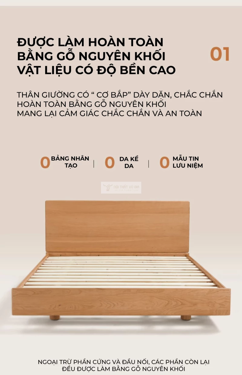 Giường gỗ tự nhiên phong cách tối giản, tinh tế BR99 sử dụng gỗ tự nhiên cao cấp