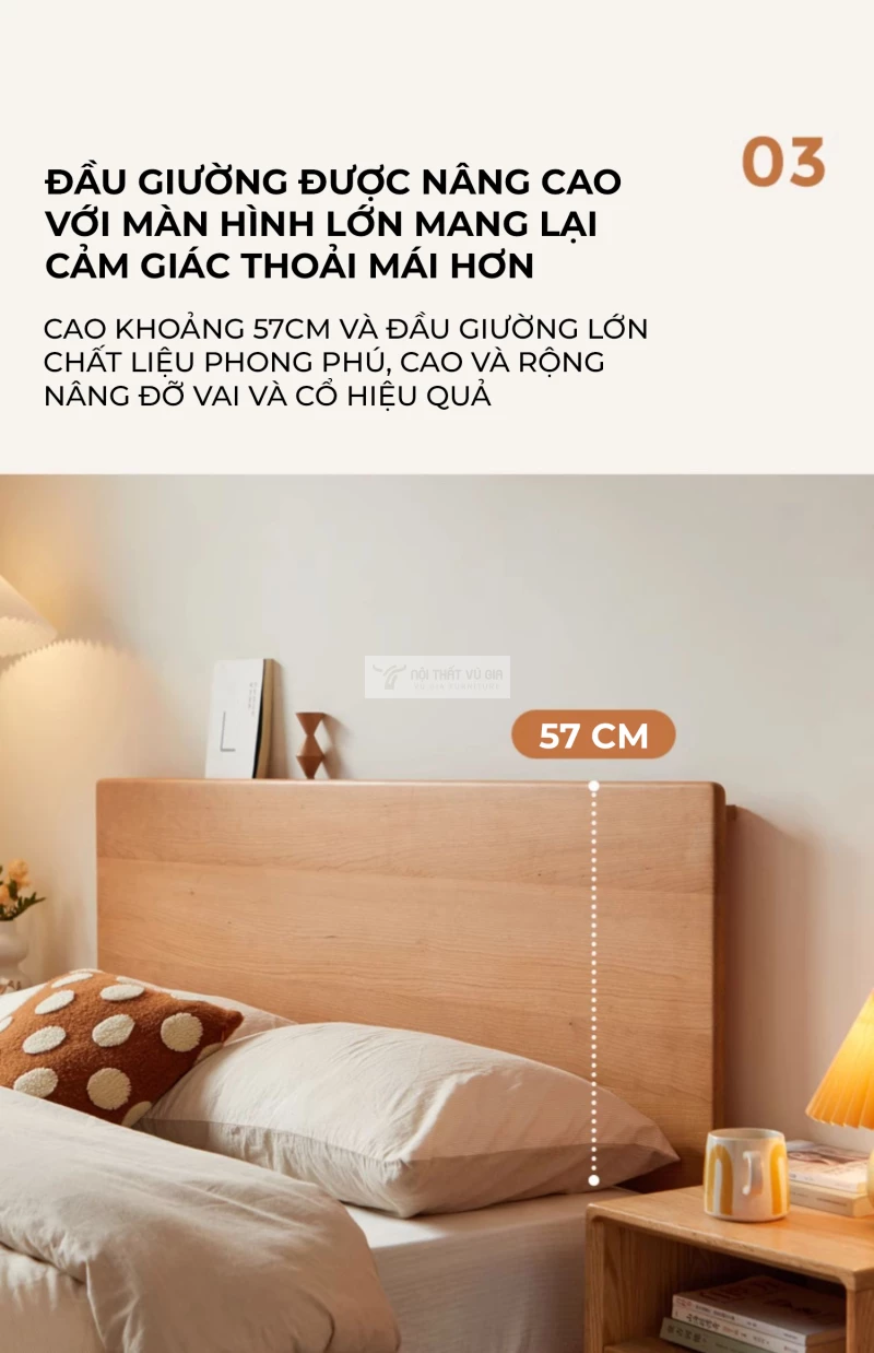 thiết kế đầu giừong cao tựa thoải mái của Giường gỗ tự nhiên phong cách tối giản, tinh tế BR99