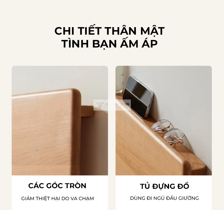 các chi tiết thiết kế tinh tế của Giường gỗ tự nhiên phong cách tối giản, tinh tế BR99