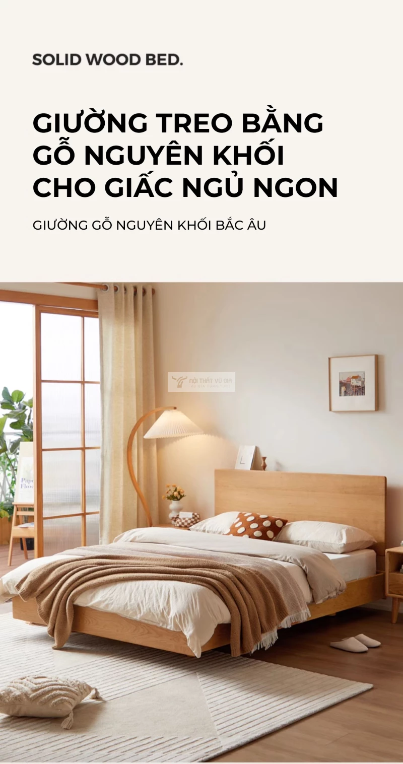 Giường gỗ tự nhiên phong cách tối giản, tinh tế BR99