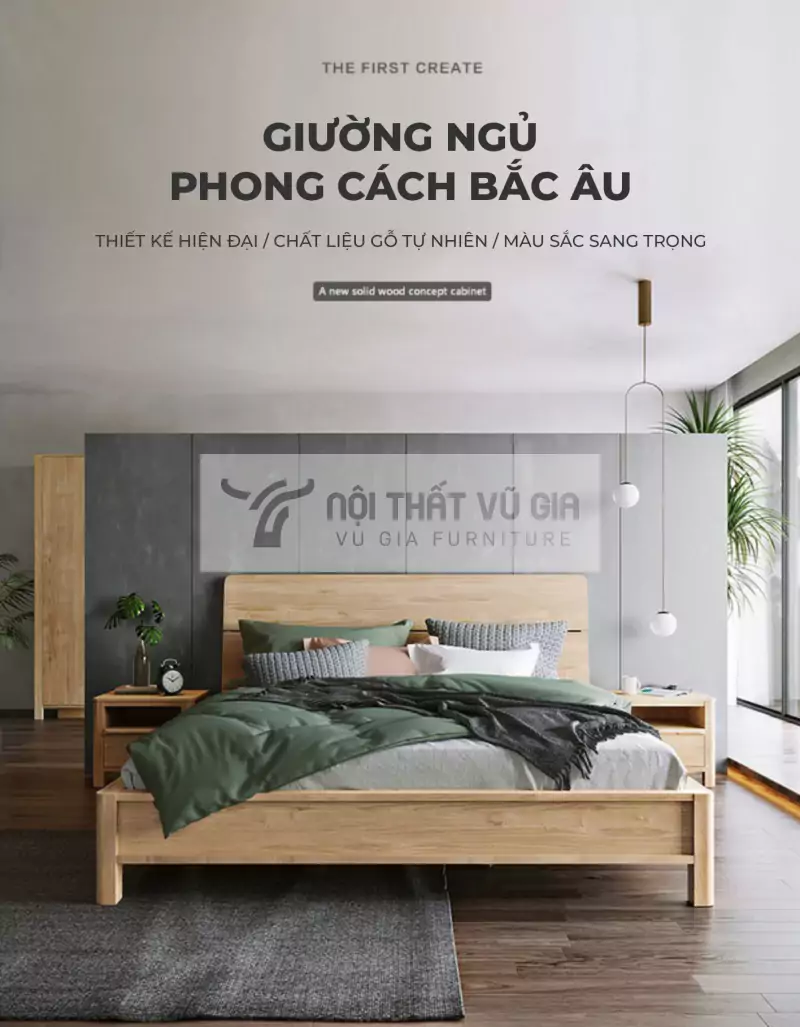 Giường gỗ tự nhiên thiết kế chắc chắn BR7