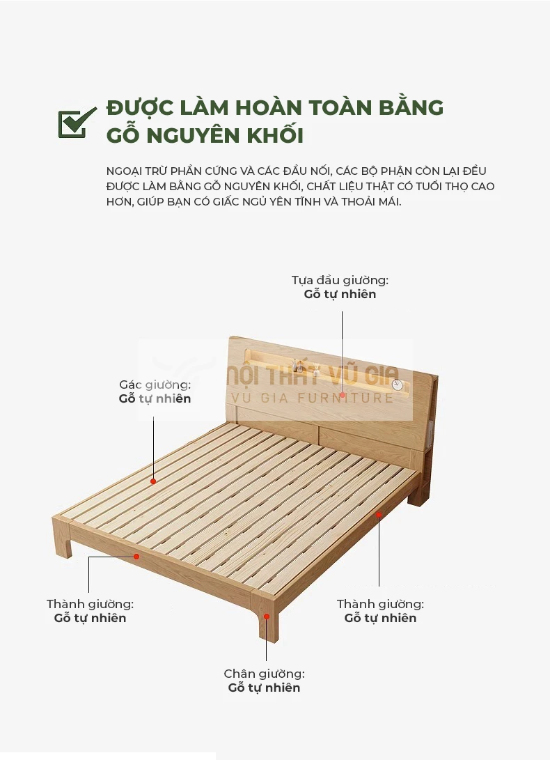 Giường gỗ tự nhiên thiết kế độc đáo BR31 sử dụng chất liệu gỗ tự nhiên