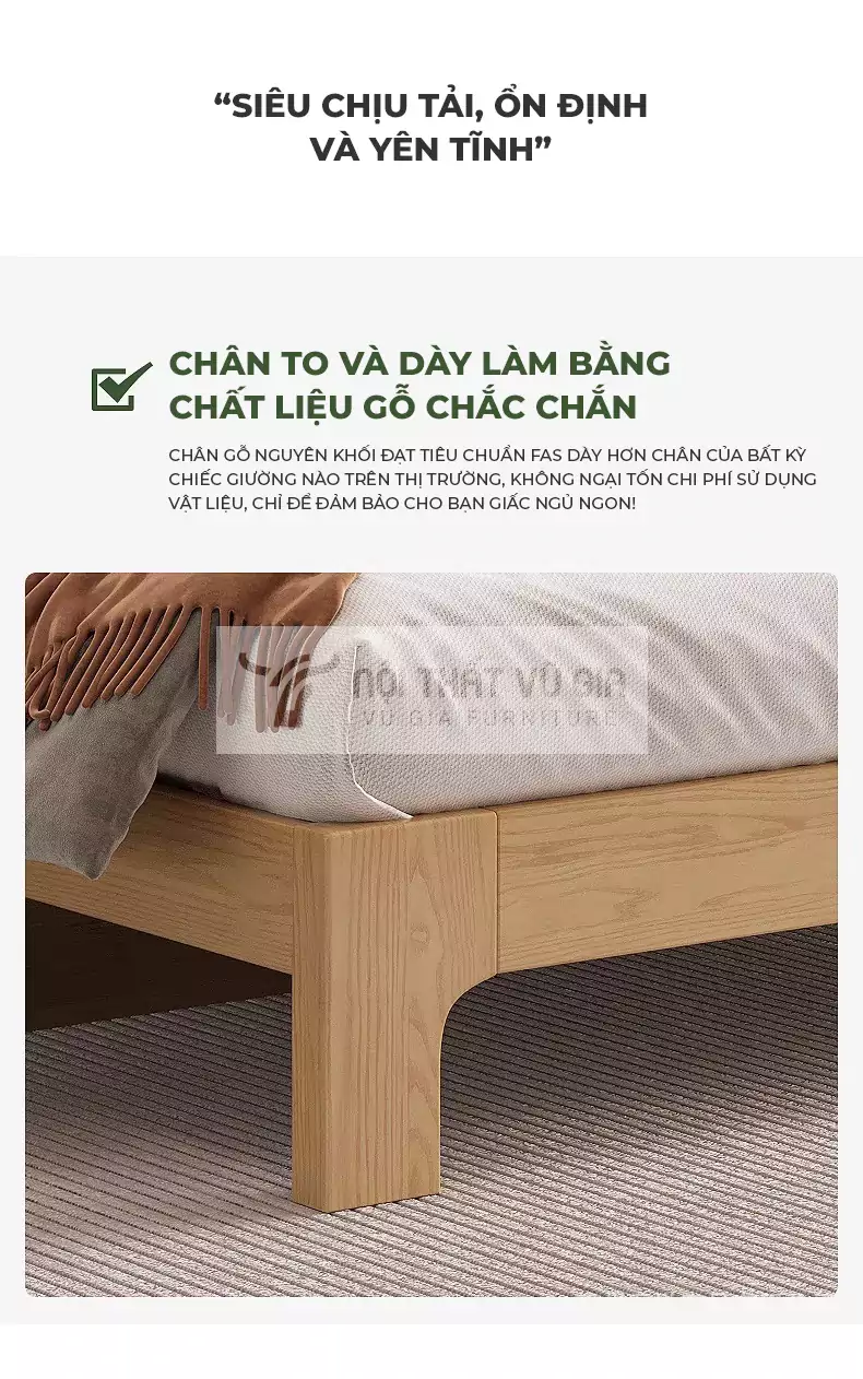 Giường gỗ tự nhiên thiết kế độc đáo BR31 có chân dày dặn chắc chắn