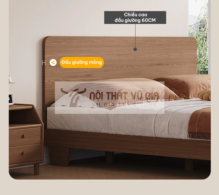 kích thước đầu giường của Giường gỗ tự nhiên thiết kế giấu chân hiện đại BR13