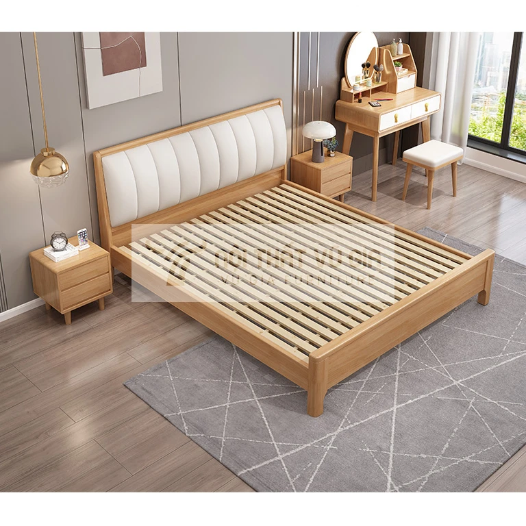 kết cấu của Giường gỗ tự nhiên thiết kế hiện đại kết hợp nệm đầu giường BR49