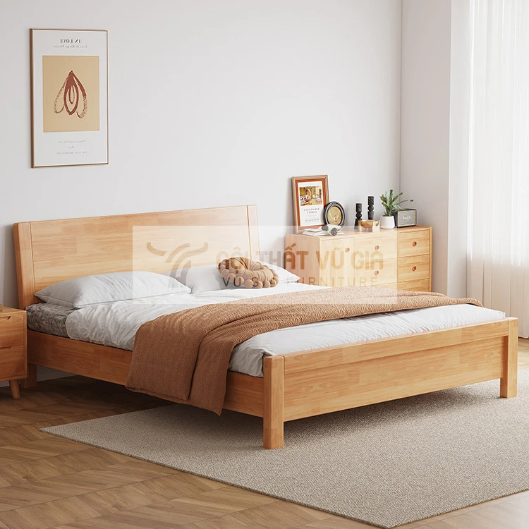 Giường gỗ tự nhiên thiết kế kết cấu chắc chắn, hài hòa BR47