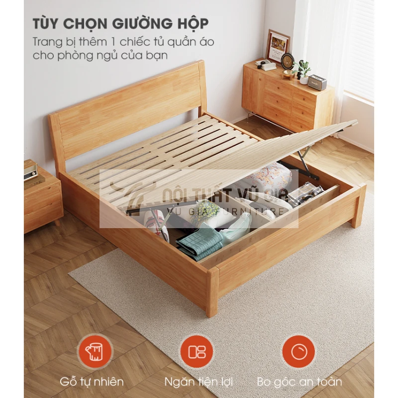 tùy chọn giường hộp của Giường gỗ tự nhiên thiết kế kết cấu chắc chắn, hài hòa BR47