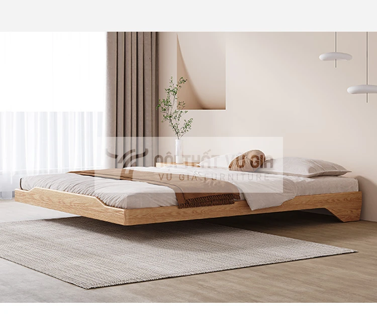 Giường gỗ tự nhiên thiết kế không đầu giường hiện đại BR14