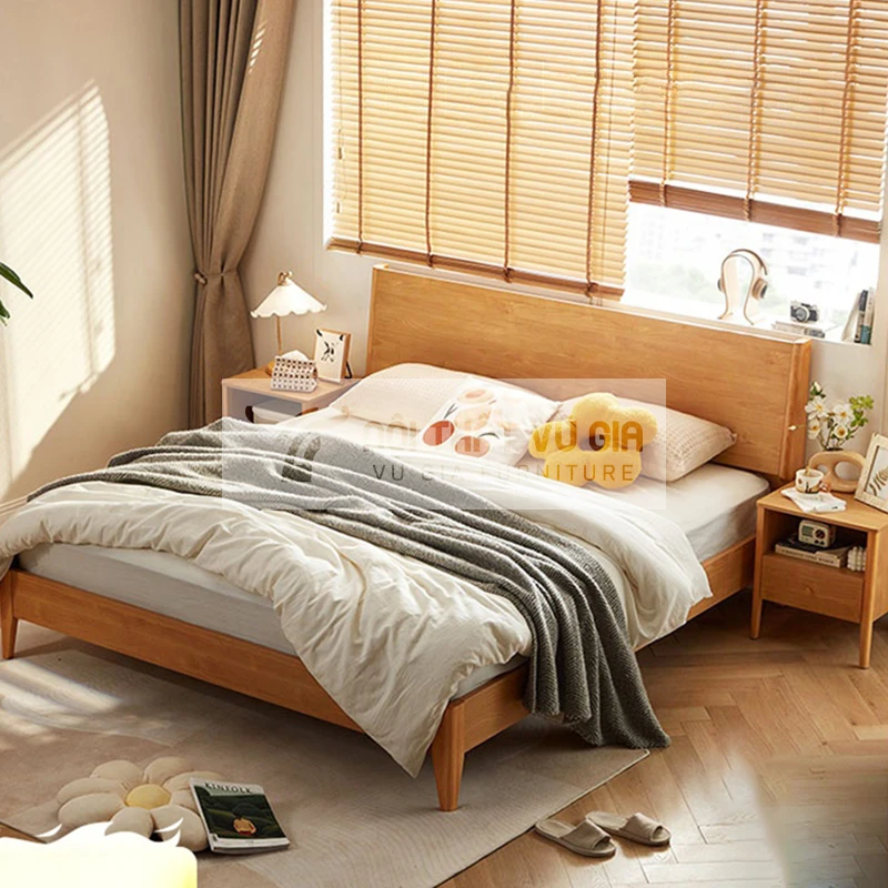 Giường gỗ tự nhiên thiết kế nhẹ nhàng, thanh lịch BR36