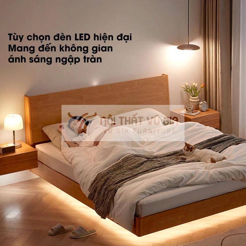 tùy chọn giường bay của Giường gỗ tự nhiên thiết kế nhẹ nhàng, thanh lịch BR36