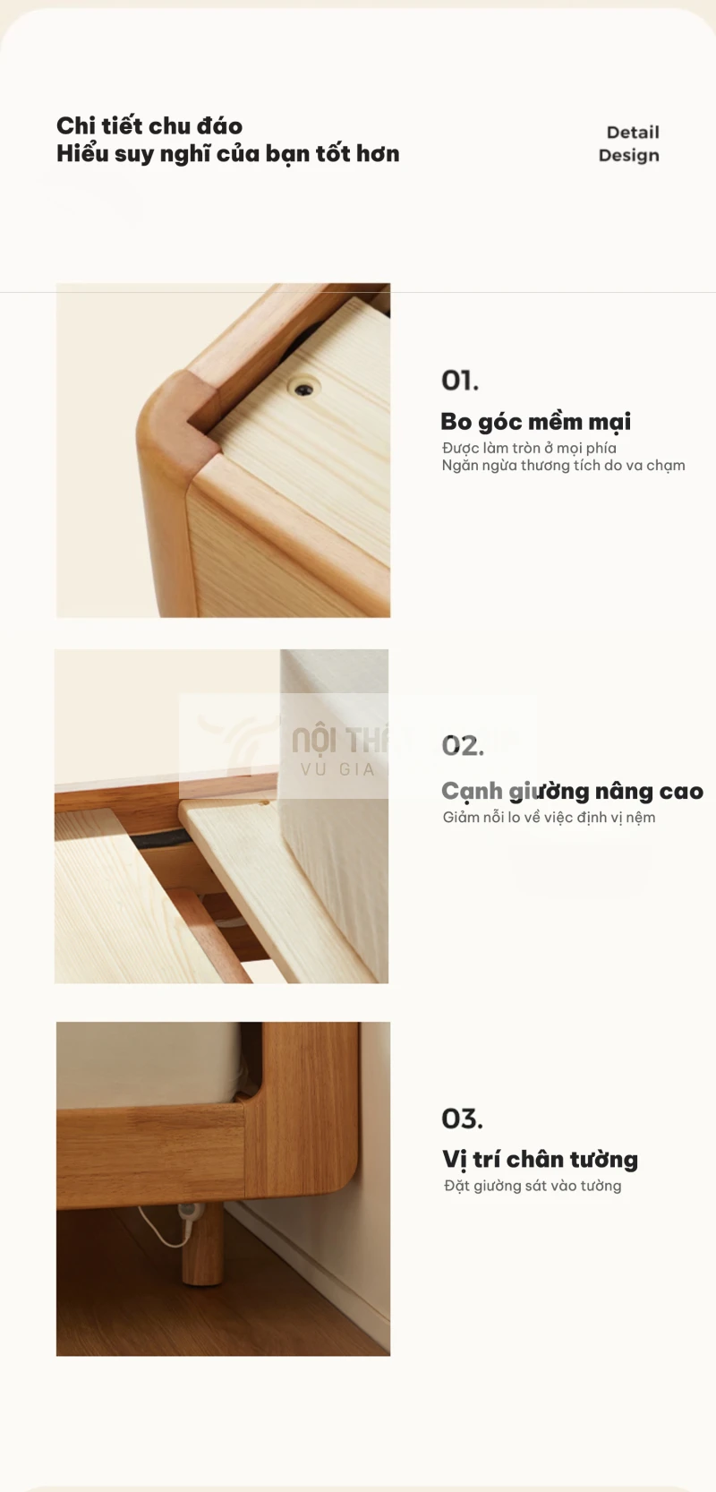 các điểm thiết kế tinh tế của Giường gỗ tự nhiên thiết kế sang trọng BR11