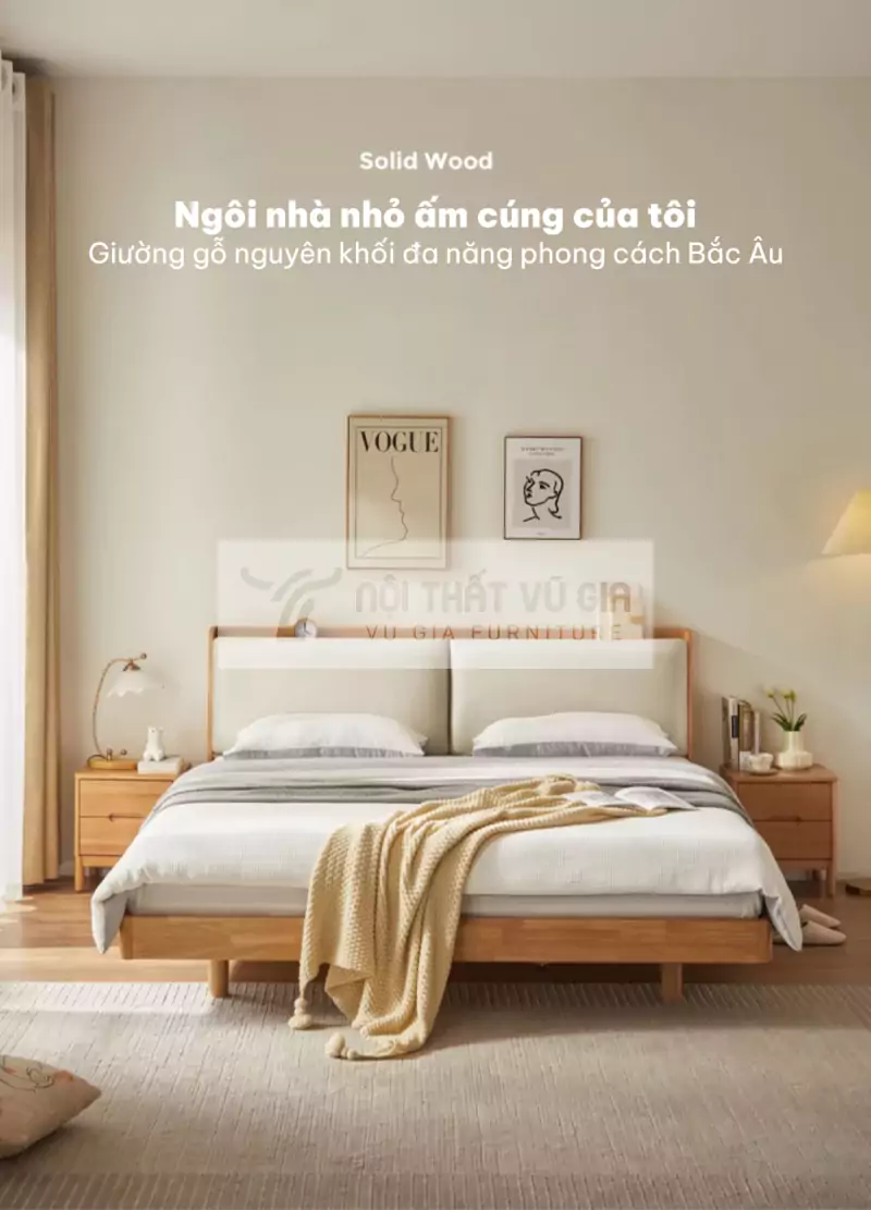 Giường gỗ tự nhiên thiết kế sang trọng BR11