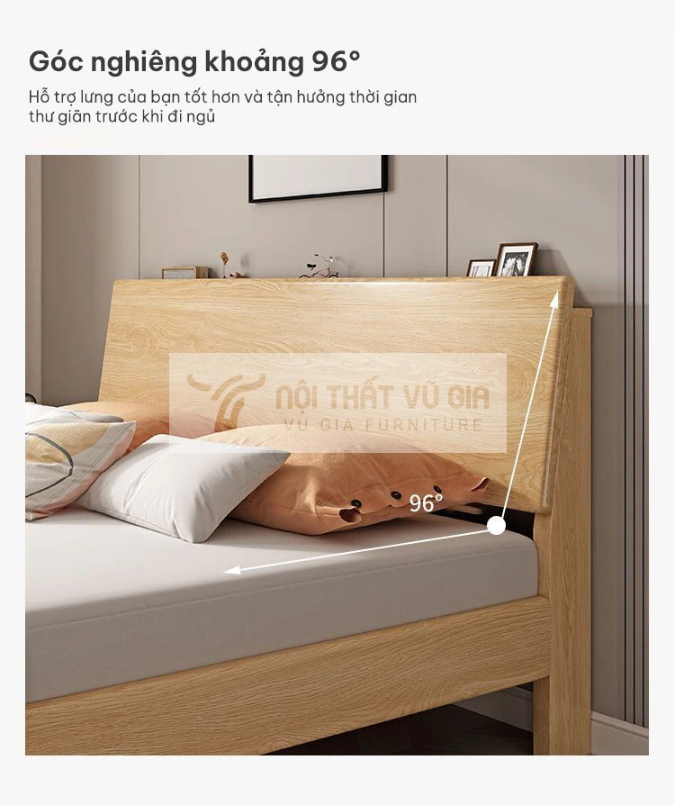thiết kế đầu giường nghiêng của Giường gỗ tự nhiên thiết kế sang trọng BR17