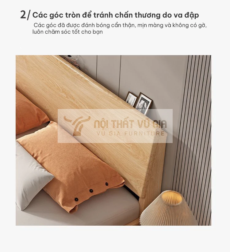 thiết kế bo góc mềm mại bảo đảm an toàn của Giường gỗ tự nhiên thiết kế sang trọng BR17
