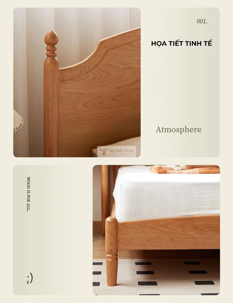đường nét tinh tế của Giường gỗ tự nhiên thiết kế tân cổ điển sang trọng BR154