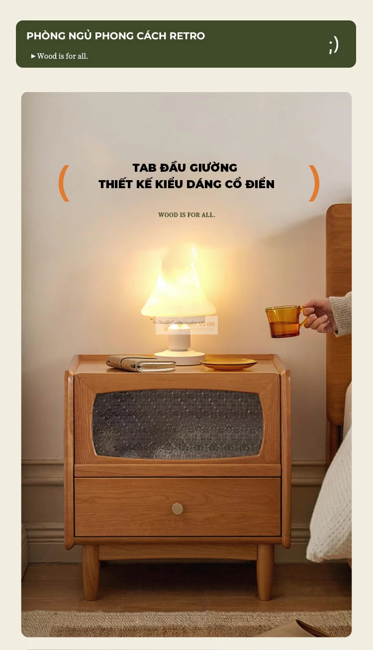 kệ đầu giường đồng bộ với Giường gỗ tự nhiên thiết kế tân cổ điển sang trọng BR154