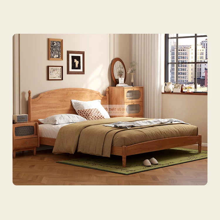 Giường gỗ tự nhiên thiết kế tân cổ điển sang trọng BR154