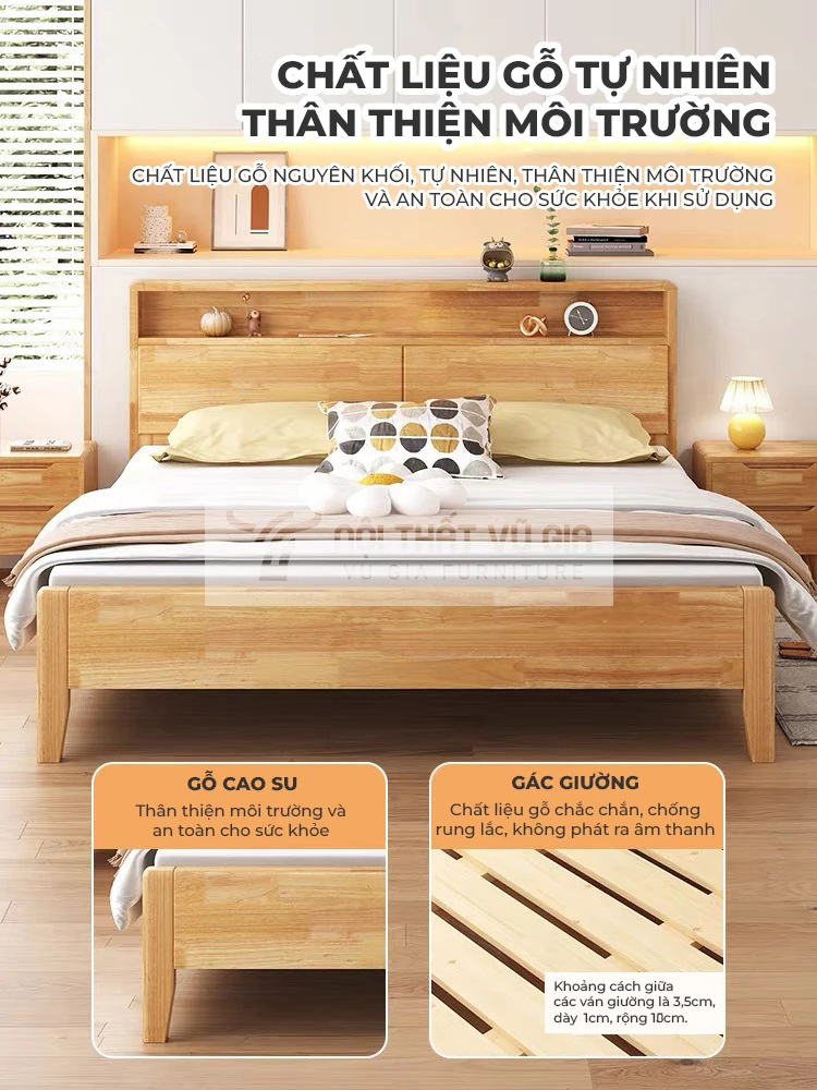 Giường gỗ tự nhiên thiết kế thanh lịch BR5 sử dụng chất liệu gỗ cao cấp