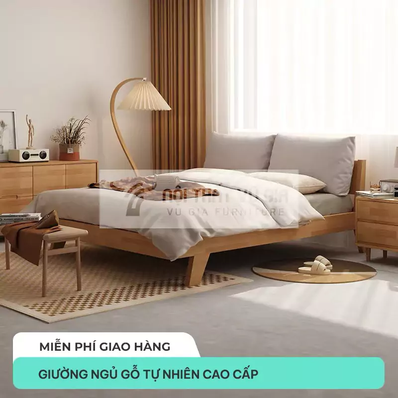 Giường gỗ tự nhiên thiết kế tinh tế BR6