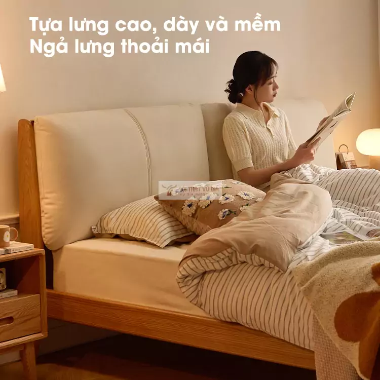 thiết kế tựa lưng cao, thoải mái của Giường gỗ tự nhiên thiết kế tinh tế, hiện đại BR69