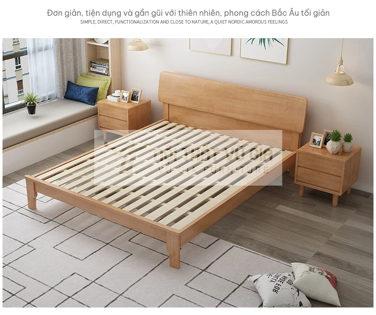 Giường gỗ tự nhiên thiết kế tối giản BR15