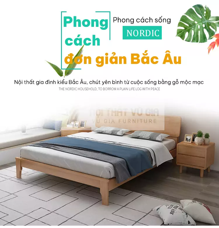 Giường gỗ tự nhiên thiết kế tối giản BR15